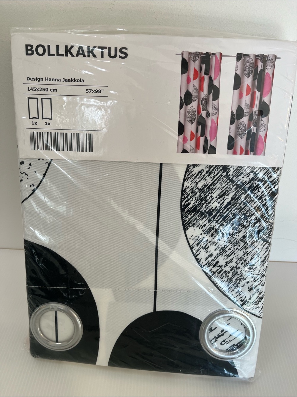 IKEA Black, White & Pink Graphic Shower Curtain Panels